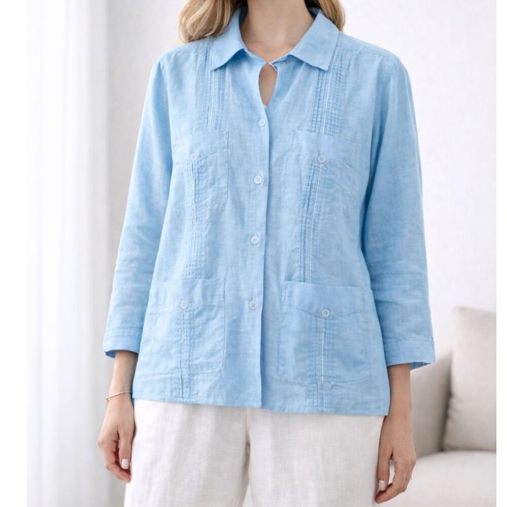 J.P.M Light Blue Button Front Top Keyhole Detail Relaxed Fit Size XL